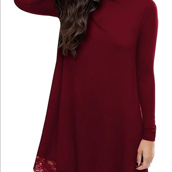Turtleneck Long Sleeve Loose Lace Cotton Dress - Picture 2 of 7